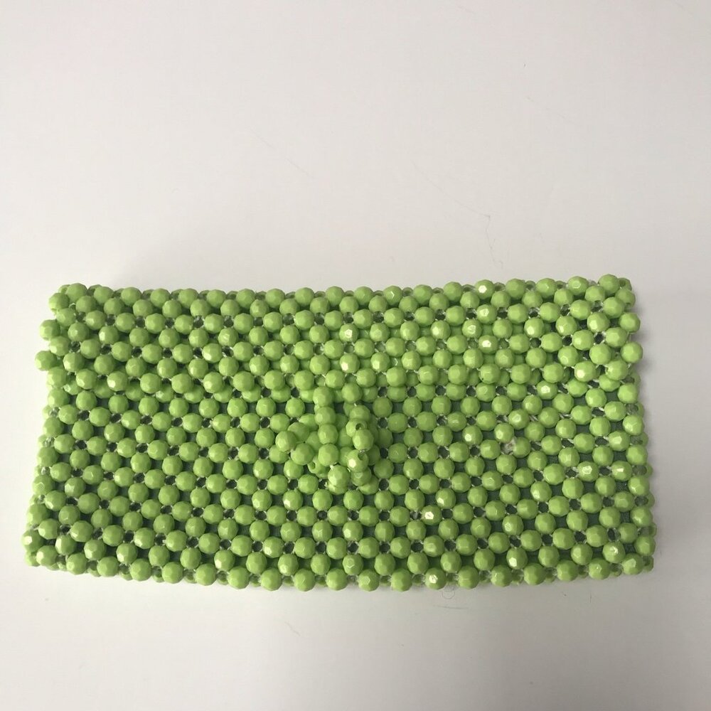 Vintage Plastic Beaded Purse Mod Clutch Bag Lime Green Wallet 60s 70s Rave Disco - Picture 9 of 9